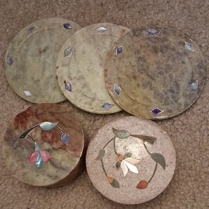 Stone Coasters with Inlay And 2 Soap Stone Trinket Boxes